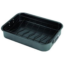 Non-stick Deep Roaster Baking Pan with V Shape Rack and Foldable Wire Handle