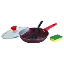 Nano Non-stick Coating Forged Die-cast Fry Pan with Glass Cover Nylon Turner Clean Pad